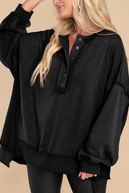 Buttoned Dropped Shoulder Sweatshirt